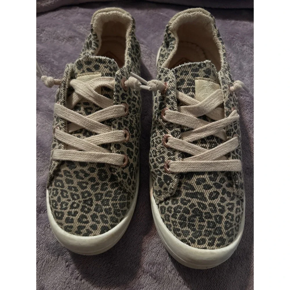 Roxy Leopard Print Canvas Sneakers Lace‎ Up Casual Shoes Comfortable